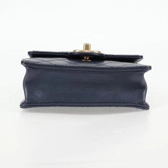 CHANEL Matelasse Chain Shoulder Bag Lamb Skin Navy CC Auth 132881M - Picture 7 of 16